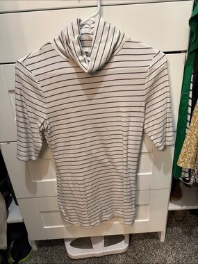 Striped Short Sleeve Turtleneck Top - Cream with Black Stripes